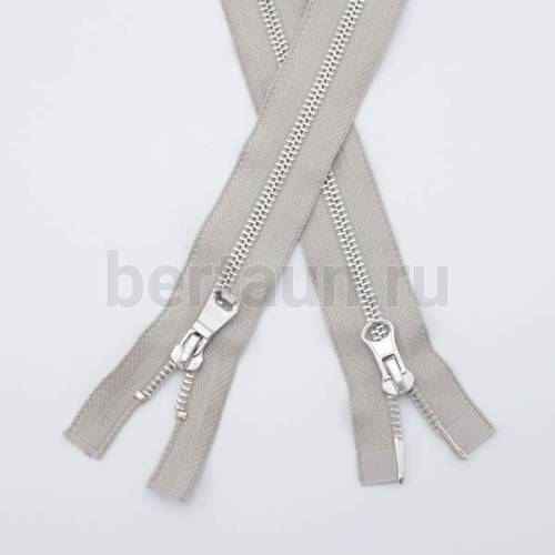МОЛНИЯ № 49 КУРТОЧНАЯ ИТАЛИЯ Т5 метал.никель 100 см 2 замка св.серый