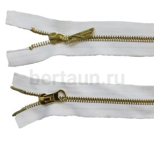 МОЛНИЯ № 24 КУРТОЧНАЯ ИТАЛИЯ Т5 метал.золото 100 см 2 замка белая