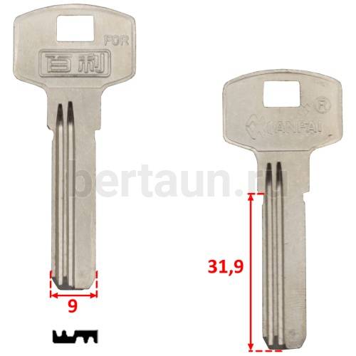 Заг.для ключ. IL/BAILI (вертикалка 2 паза (9.0x32мм) (сторона MULT3P) № 55 