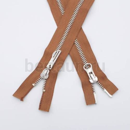 МОЛНИЯ № 68 КУРТОЧНАЯ ИТАЛИЯ Т5 метал.никель 100 см 2 замка кофе