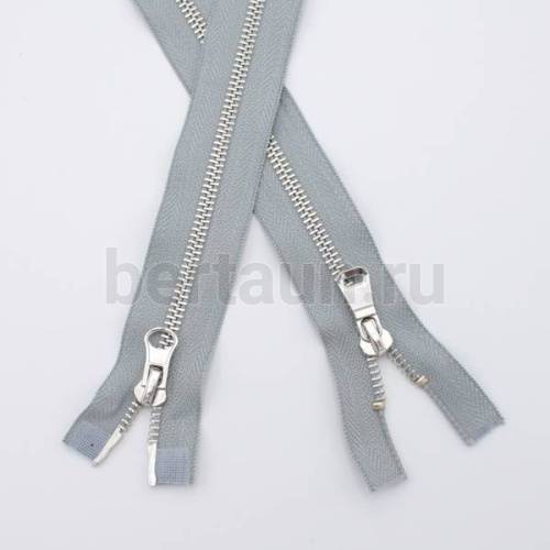 МОЛНИЯ № 92 КУРТОЧНАЯ ИТАЛИЯ Т5 метал.никель 100 см 2 замка сред.серый