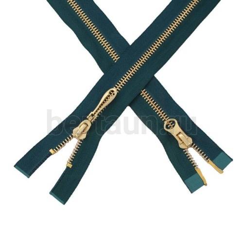 МОЛНИЯ №116 КУРТОЧНАЯ ИТАЛИЯ Т5 метал.золото 100 см 2 замка тем.бирюзов.