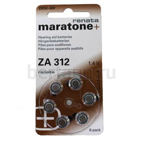 Батарейка № 33  RENATA  ZA 312 maratone+ (6 шт/уп)