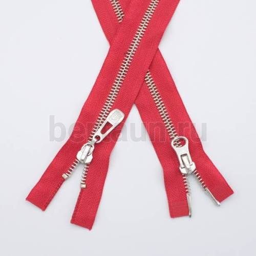 МОЛНИЯ № 54 КУРТОЧНАЯ ИТАЛИЯ Т5 метал.никель 100 см 2 замка красный