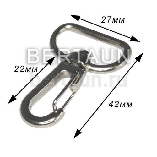 Карабин №161 металический карабин для сумки К3721Д (2184)  22 мм никель 