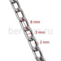 Цепь №19 д/сумок плетение панцирное звено плоское 3*8*2,0 мм никель