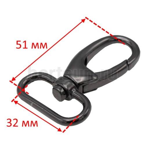 Карабин №121  метал. д/сумок LT 4019/7578 32 мм тем.никель