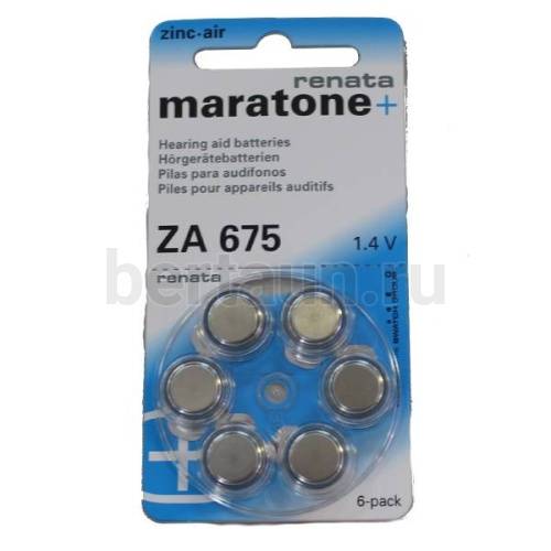 Батарейка № 34  RENATA  ZA 675 maratone+ (6 шт/уп)