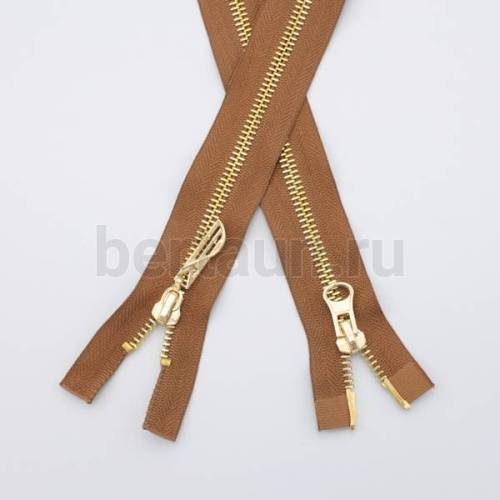 МОЛНИЯ № 34 КУРТОЧНАЯ ИТАЛИЯ Т5 метал.золото 100 см 2 замка св. коричневый