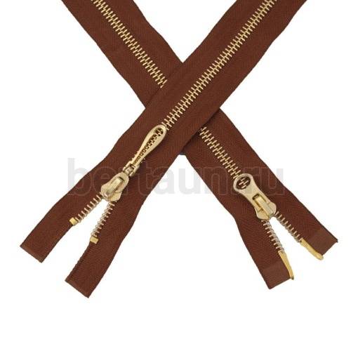 МОЛНИЯ № 91 КУРТОЧНАЯ ИТАЛИЯ Т5 метал.золото 100 см 2 замка коричневый 