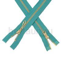 МОЛНИЯ №100 КУРТОЧНАЯ ИТАЛИЯ Т5 метал.золото 100 см 2 замка бирюза