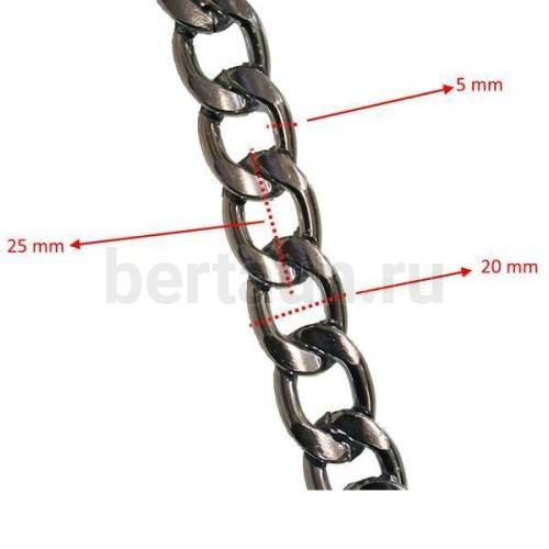 Цепь № 2 д/сумок плетение панцирное звено плоское 20*25*5мм никель Цепь № 2 д/сумок плетение панцирное звено плоское 20*25*5мм никель