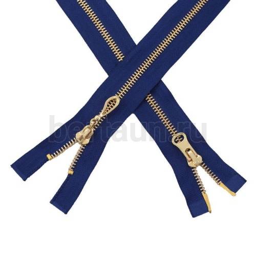 МОЛНИЯ № 84 КУРТОЧНАЯ ИТАЛИЯ Т5 метал.золото 100 см 2 замка синяя