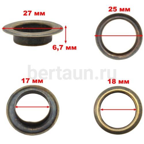 Блочка и  люверс  №38 D 17 мм антик  (20 шт/уп) ТВ