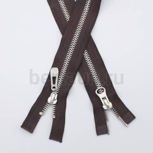 МОЛНИЯ № 69 КУРТОЧНАЯ ИТАЛИЯ Т5 метал.никель 100 см 2 замка тем.коричневый