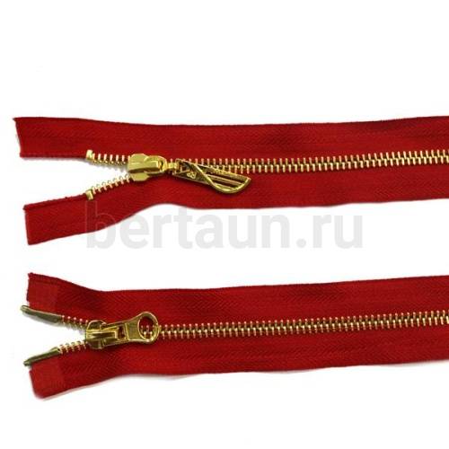 МОЛНИЯ № 23 КУРТОЧНАЯ ИТАЛИЯ Т5 метал.золото 100 см 2 замка красная