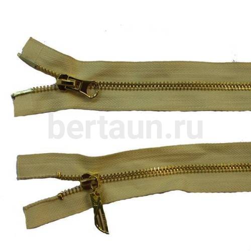 МОЛНИЯ № 18 КУРТОЧНАЯ ИТАЛИЯ Т5 метал.золото 100 см 2 замка св.беж