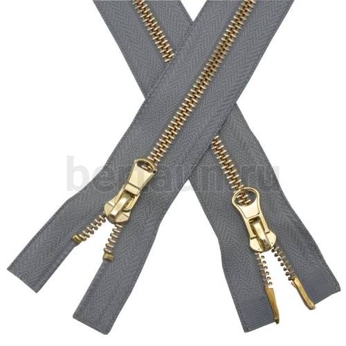 МОЛНИЯ №331 КУРТОЧНАЯ ИТАЛИЯ Т5 метал.золото 100 см 2 замка серый (521)