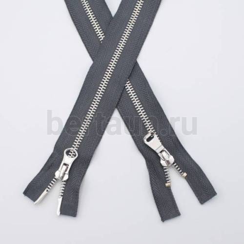 МОЛНИЯ № 75 КУРТОЧНАЯ ИТАЛИЯ Т5 метал.никель 100 см 2 замка серый