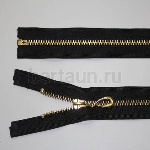 МОЛНИЯ №164 КУРТОЧНАЯ МЕТАЛЛ Т4 60 см желтое золото на черном