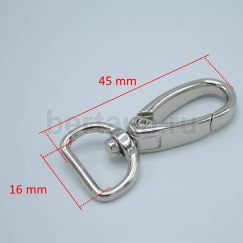 Карабин № 27 метал. д/сумок.GFM 16мм *45мм арт.0036 никель