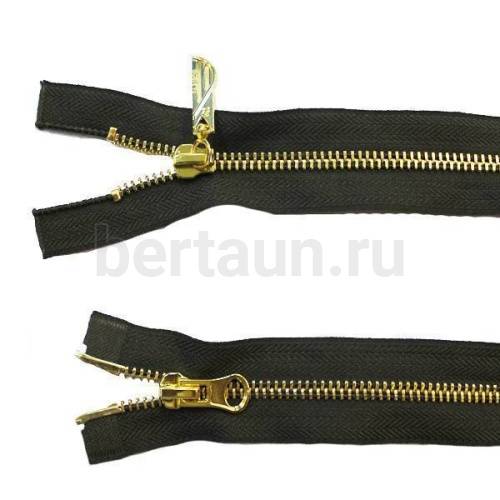 МОЛНИЯ № 20 КУРТОЧНАЯ ИТАЛИЯ Т5 метал.золото 100 см 2 замка т.хаки