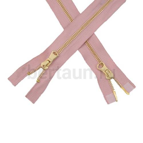 МОЛНИЯ №112 КУРТОЧНАЯ ИТАЛИЯ Т5 метал.золото 100 см 2 замка грязн.розовый