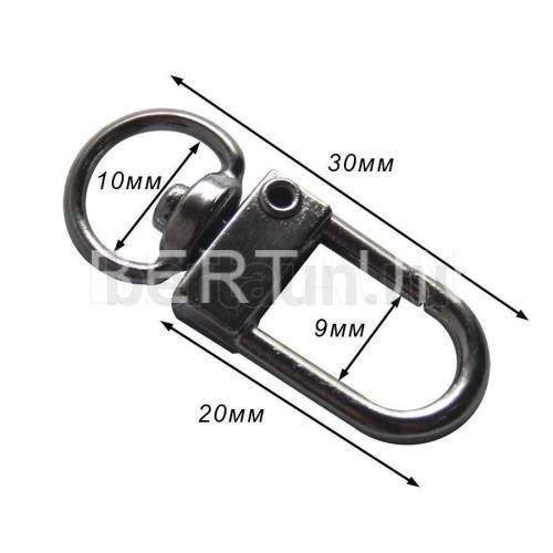 Карабин №169  метал. д/сумок 9 мм темный никель