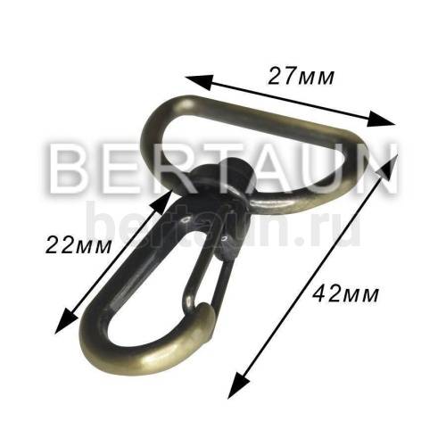Карабин №162 металический карабин для сумки К3721С (7553)  20 мм антик 