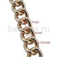 Цепь №26 д/сумок плетение панцирное звено круглое  8*9*3,5  мм золото