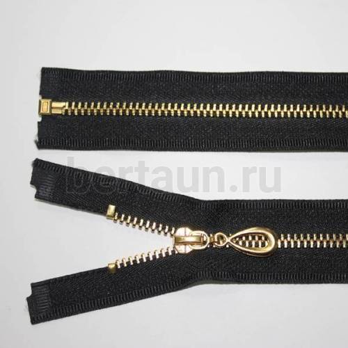 МОЛНИЯ №299 КУРТОЧНАЯ МЕТАЛЛ Т4 70 см желтое золото на черном