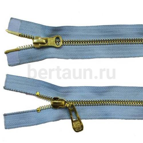 МОЛНИЯ №  9 КУРТОЧНАЯ ИТАЛИЯ Т5 метал.золото 100 см 2 замка голубой