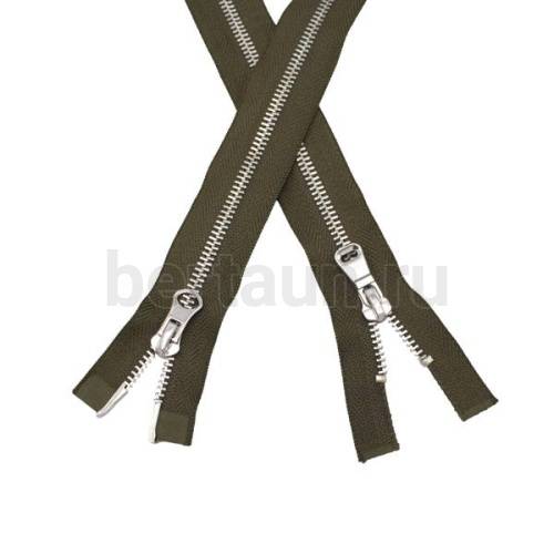 МОЛНИЯ №306  КУРТОЧНАЯ ИТАЛИЯ Т5 метал.никель 100 см 2 замка хаки