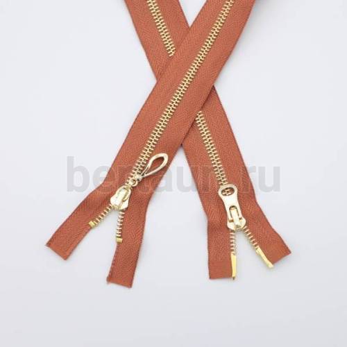 МОЛНИЯ № 93 КУРТОЧНАЯ ИТАЛИЯ Т5 метал.золото 100 см 2 замка морковный