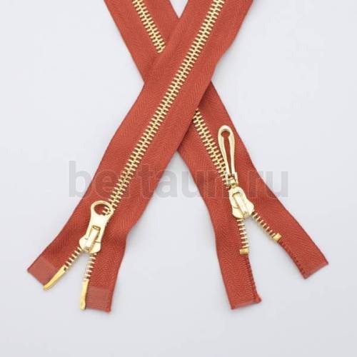 МОЛНИЯ № 58 КУРТОЧНАЯ ИТАЛИЯ Т5 метал.золото 100 см 2 замка св.кофе