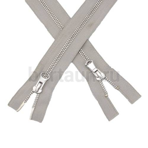 МОЛНИЯ № 16 КУРТОЧНАЯ ИТАЛИЯ Т5 метал.никель 100 см 2 замка св.серая