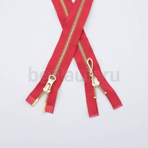 МОЛНИЯ № 60 КУРТОЧНАЯ ИТАЛИЯ Т5 метал.золото 100 см 2 замка коралловый