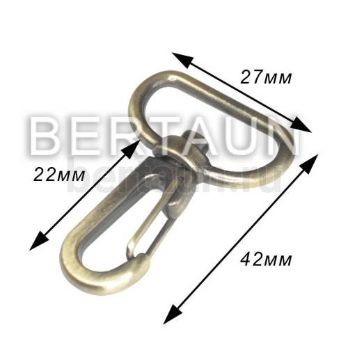 Карабин №159 металический карабин для сумки К3721Д (2184)  22 мм антик