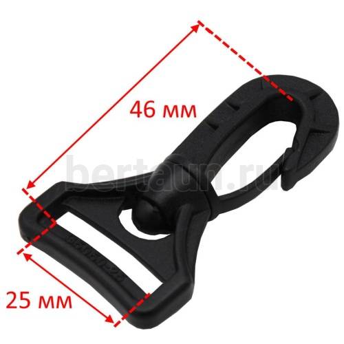 Карабин №124  пласт. д/сумок.25 мм G 5050 черный 10 шт/упак