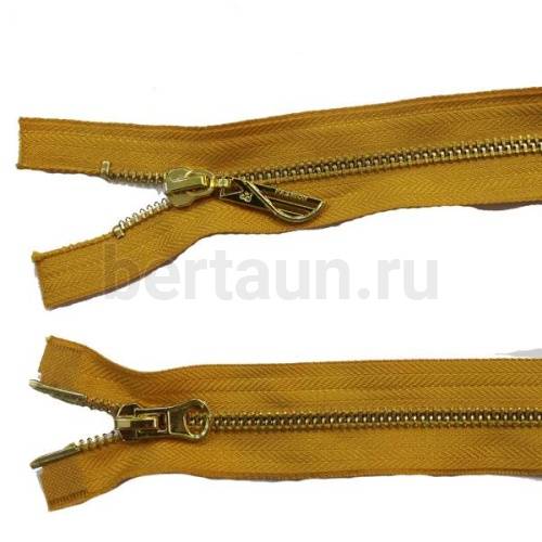 МОЛНИЯ № 17 КУРТОЧНАЯ ИТАЛИЯ Т5 метал.золото 100 см 2 замка горчичный