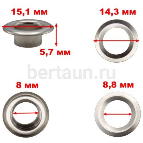 Блочка и  люверс  №27 D 8,0мм (50 шт/уп) никель ТР/ТВ