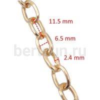 Цепь №24 д/сумок плетение панцирное звено плоское 6,5*11,5*2,4 мм золото 