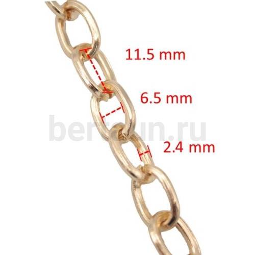 Цепь №24 д/сумок плетение панцирное звено плоское 6,5*11,5*2,4 мм золото 