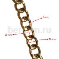 Цепь № 1 д/сумок плетение панцирное звено плоское  20*25*5мм золото
