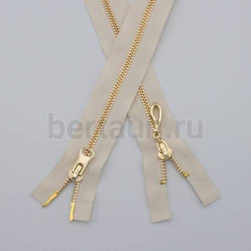 МОЛНИЯ № 62 КУРТОЧНАЯ ИТАЛИЯ Т5 метал.золото 100 см 2 замка молочный