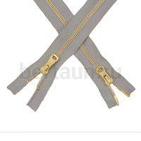 МОЛНИЯ № 15 КУРТОЧНАЯ ИТАЛИЯ Т5 метал.золото  100 см 2 замка св.серая