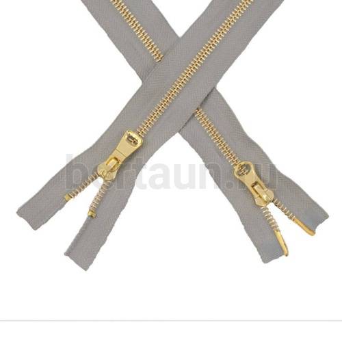 МОЛНИЯ № 15 КУРТОЧНАЯ ИТАЛИЯ Т5 метал.золото  100 см 2 замка св.серая