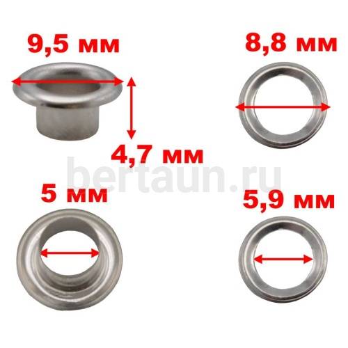 Блочка и  люверс  №52 D 5 мм  (5000 шт/уп) никель