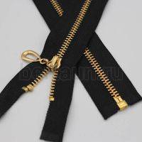 МОЛНИЯ №166 КУРТОЧНАЯ МЕТАЛЛ Т4 80 см желтое золото на черном