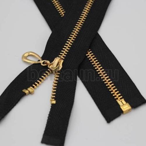 МОЛНИЯ №166 КУРТОЧНАЯ МЕТАЛЛ Т4 80 см желтое золото на черном